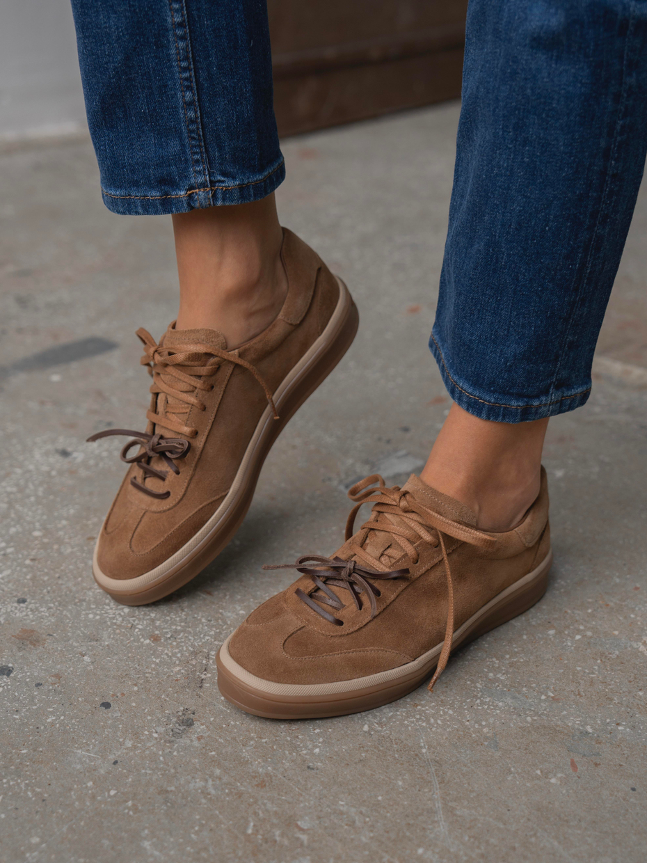 Myler Camel Süet Hakiki Deri Kadın Spor Ayakkabi