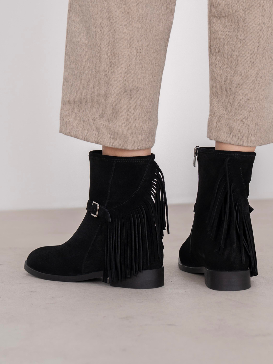 Nastia Siyah Süet Hakiki Deri Kadın Bot