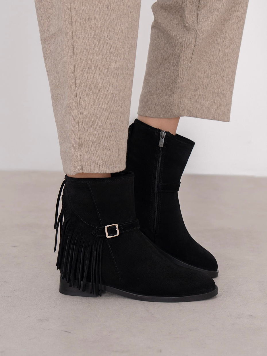 Nastia Siyah Süet Hakiki Deri Kadın Bot