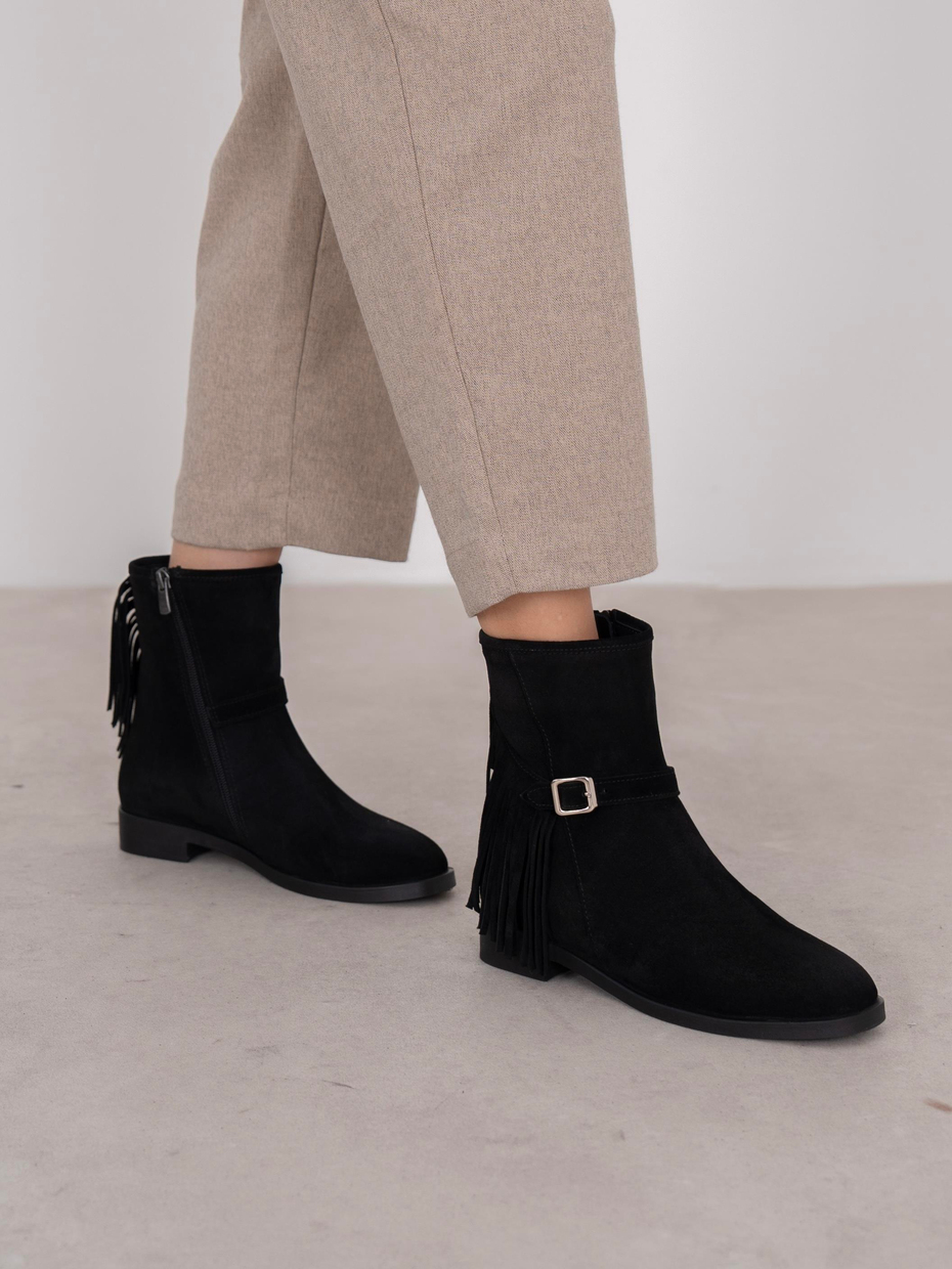 Nastia Siyah Süet Hakiki Deri Kadın Bot