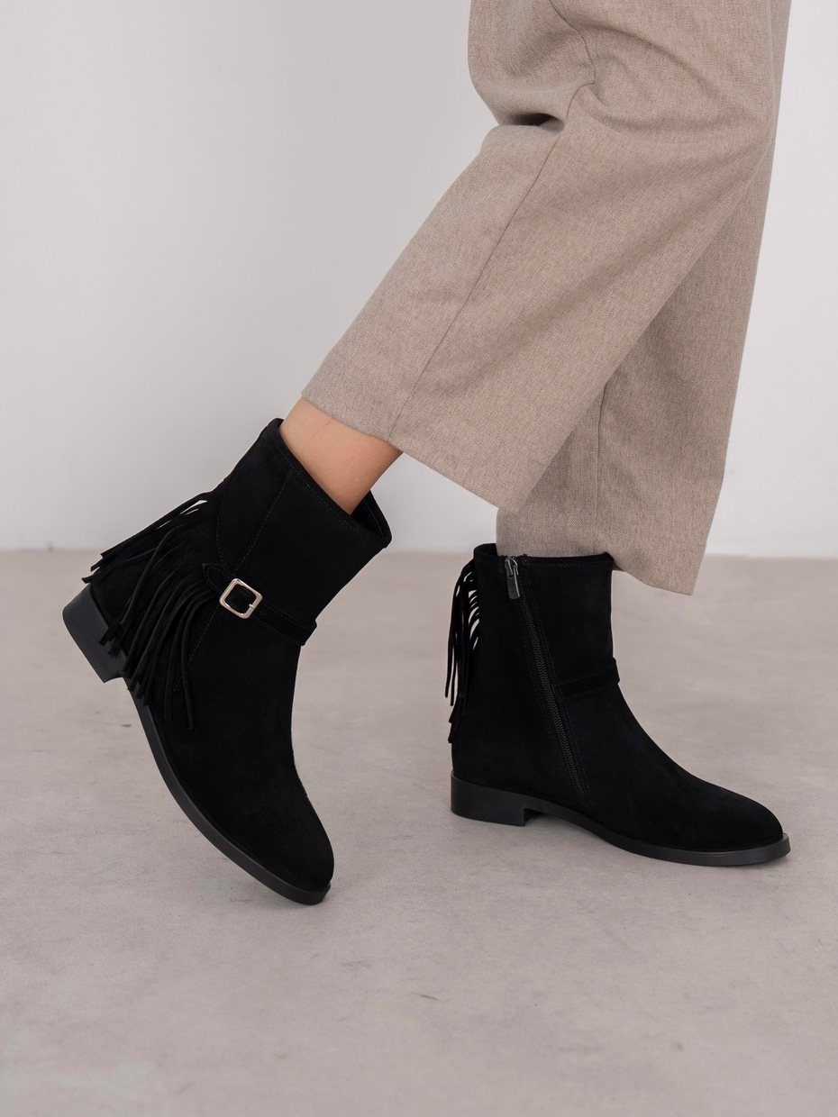 Nastia Siyah Süet Hakiki Deri Kadın Bot