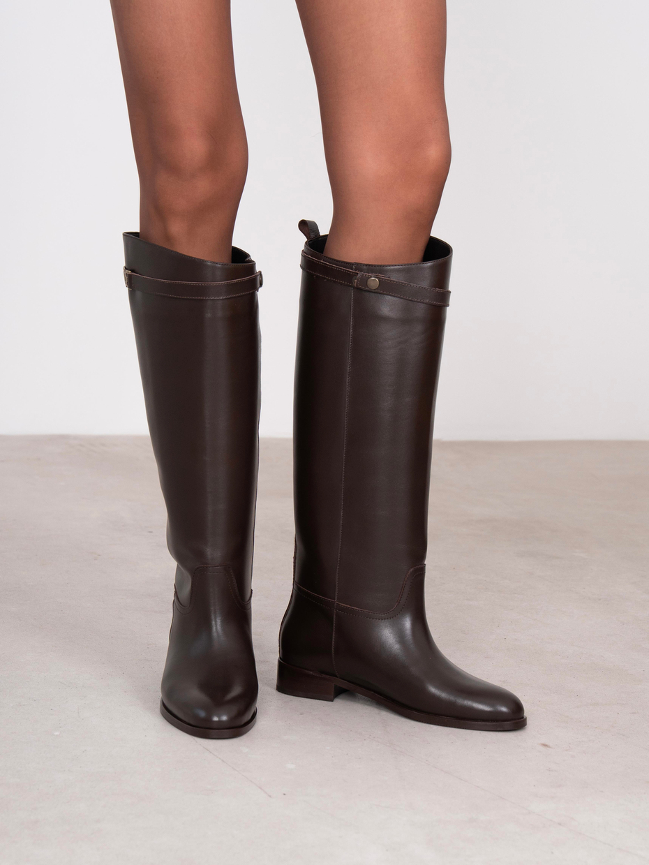 Naya Kahve Hakiki Deri Kadın XL Çizme