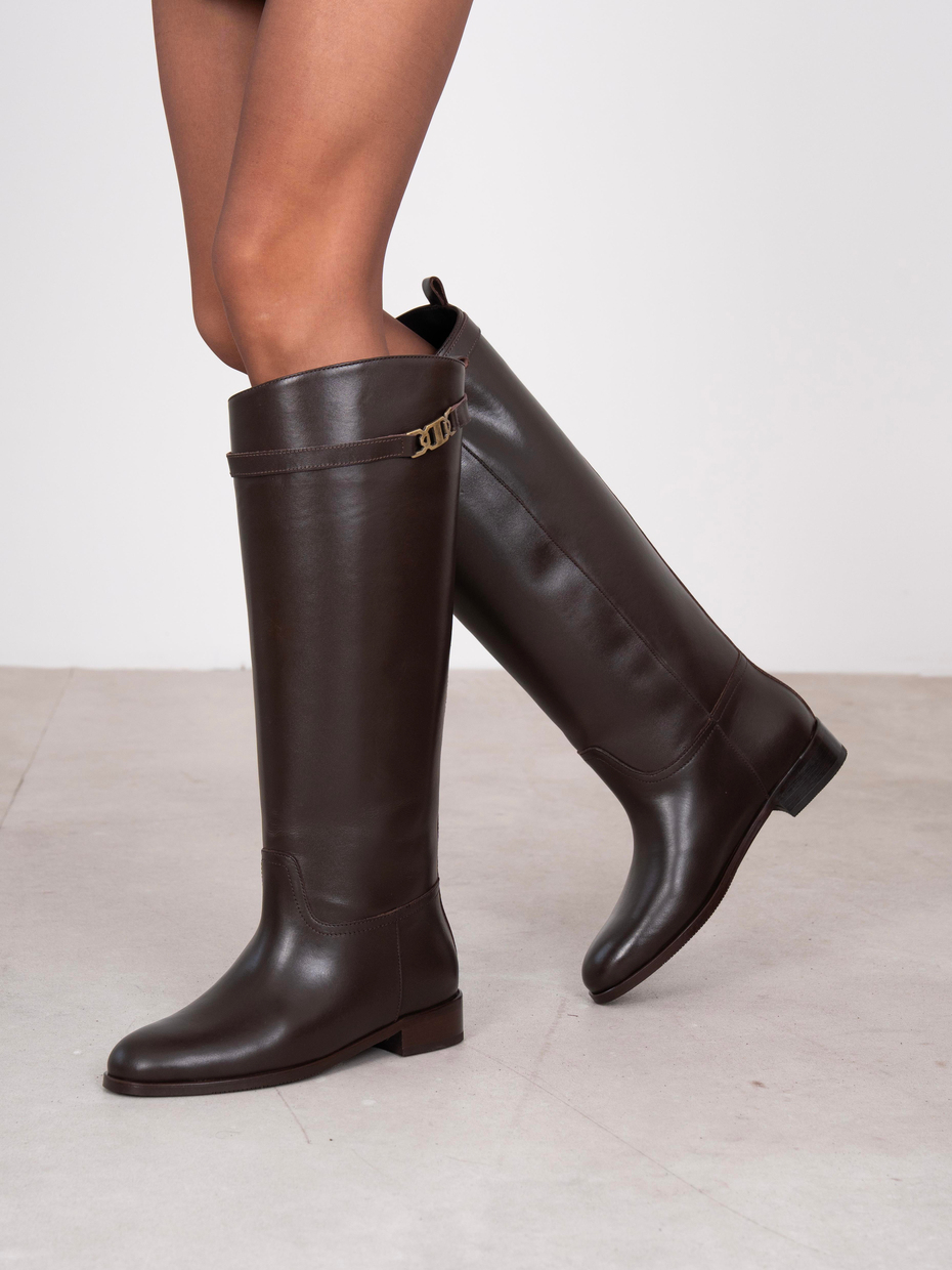 Naya Kahve Hakiki Deri Kadın XL Çizme