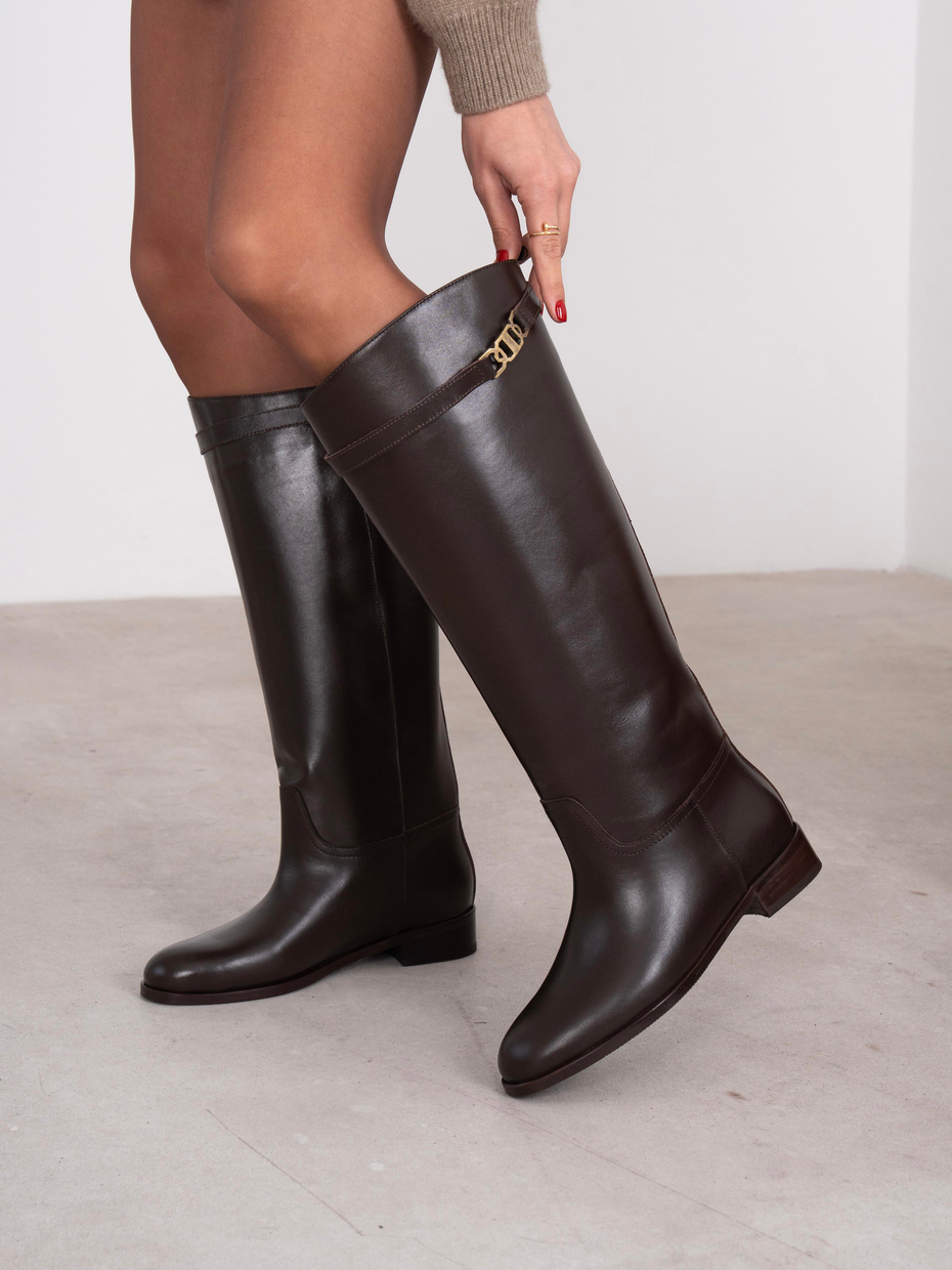 Naya Kahve Hakiki Deri Kadın XL Çizme