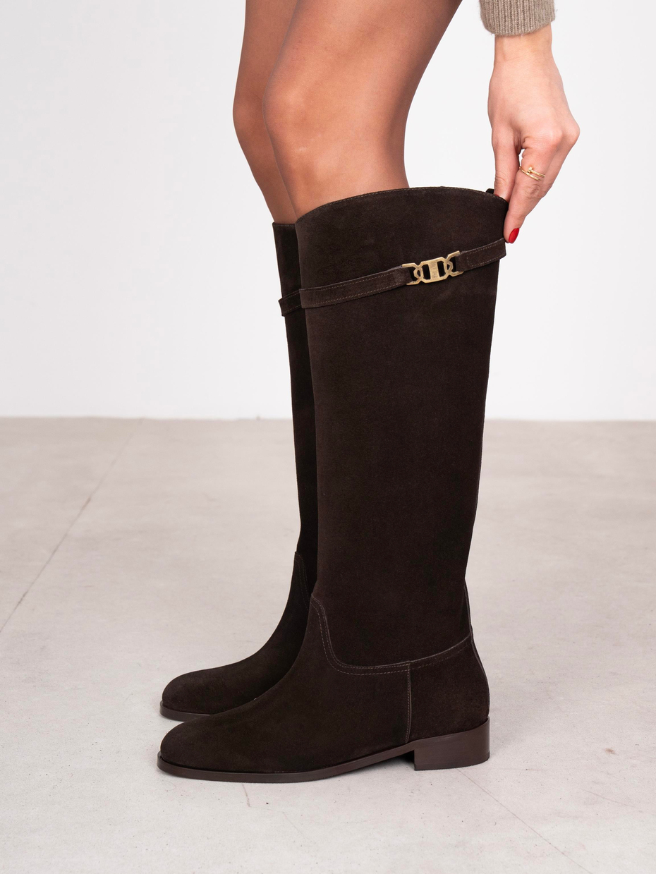 Naya Kahve Süet Hakiki Deri Kadın XL Çizme