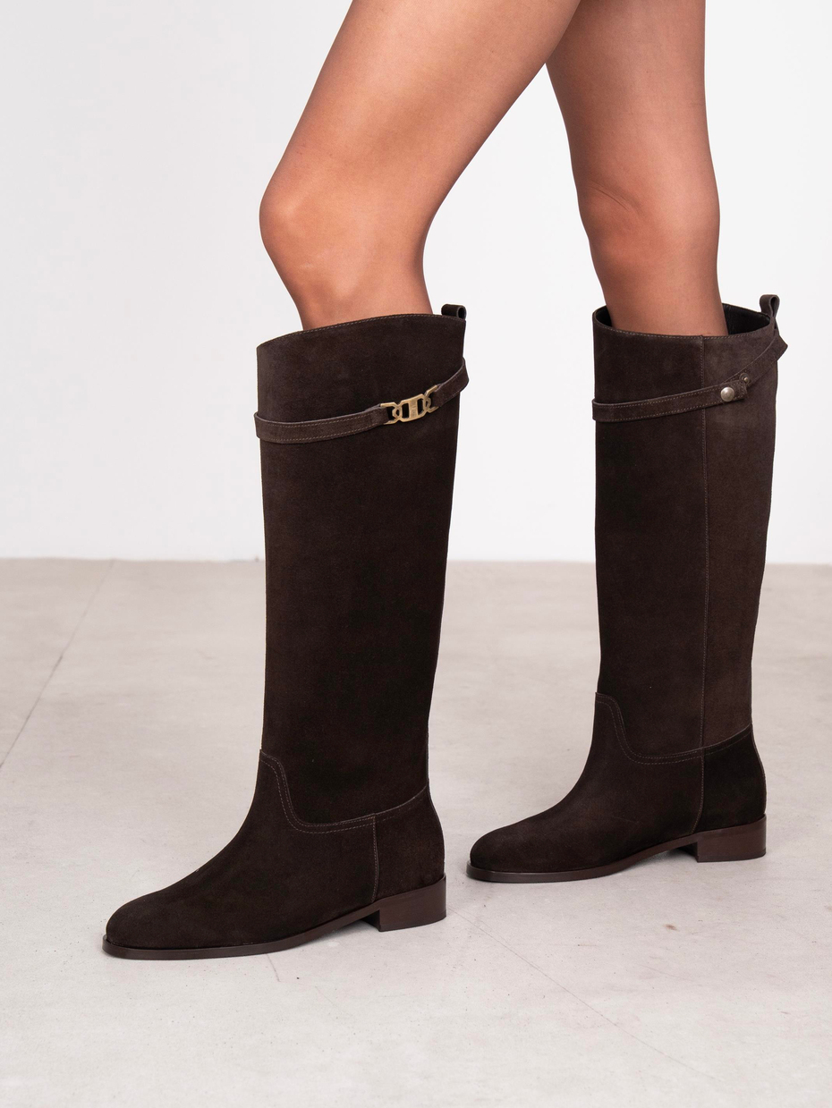Naya Kahve Süet Hakiki Deri Kadın XL Çizme