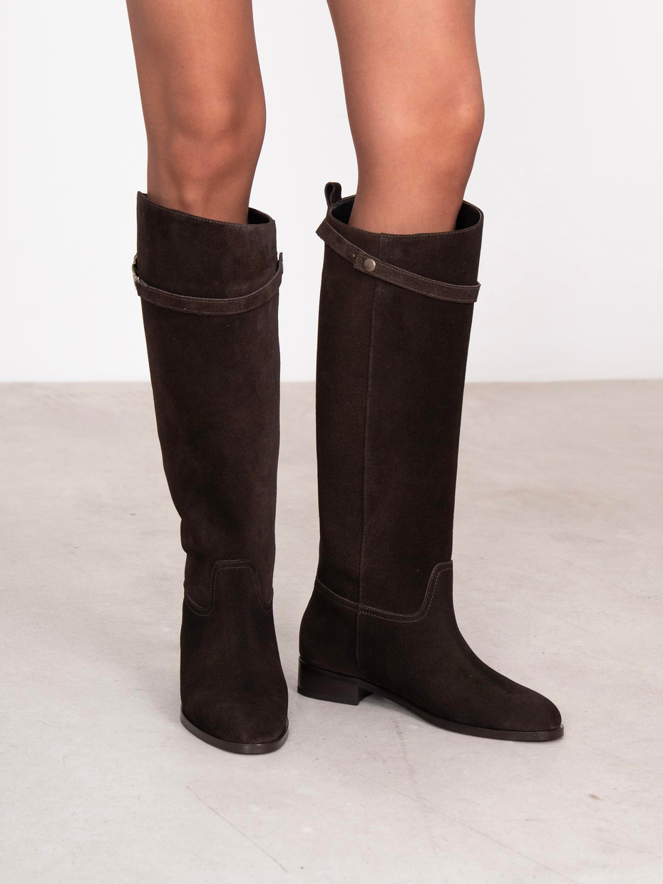 Naya Kahve Süet Hakiki Deri Kadın XL Çizme