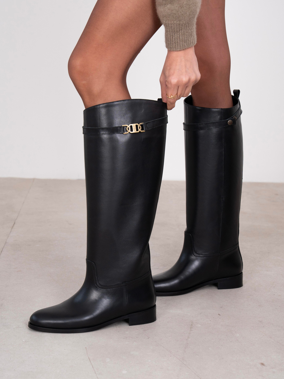 Naya Siyah Hakiki Deri Kadın XL Çizme