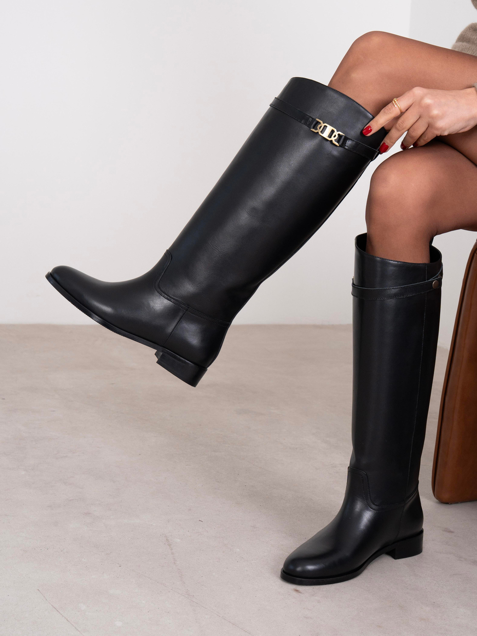 Naya Siyah Hakiki Deri Kadın XL Çizme