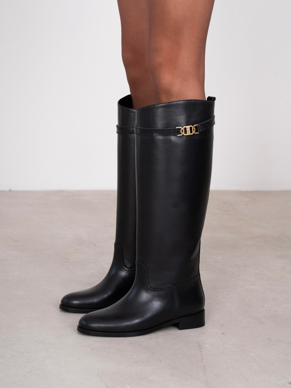 Naya Siyah Hakiki Deri Kadın XL Çizme