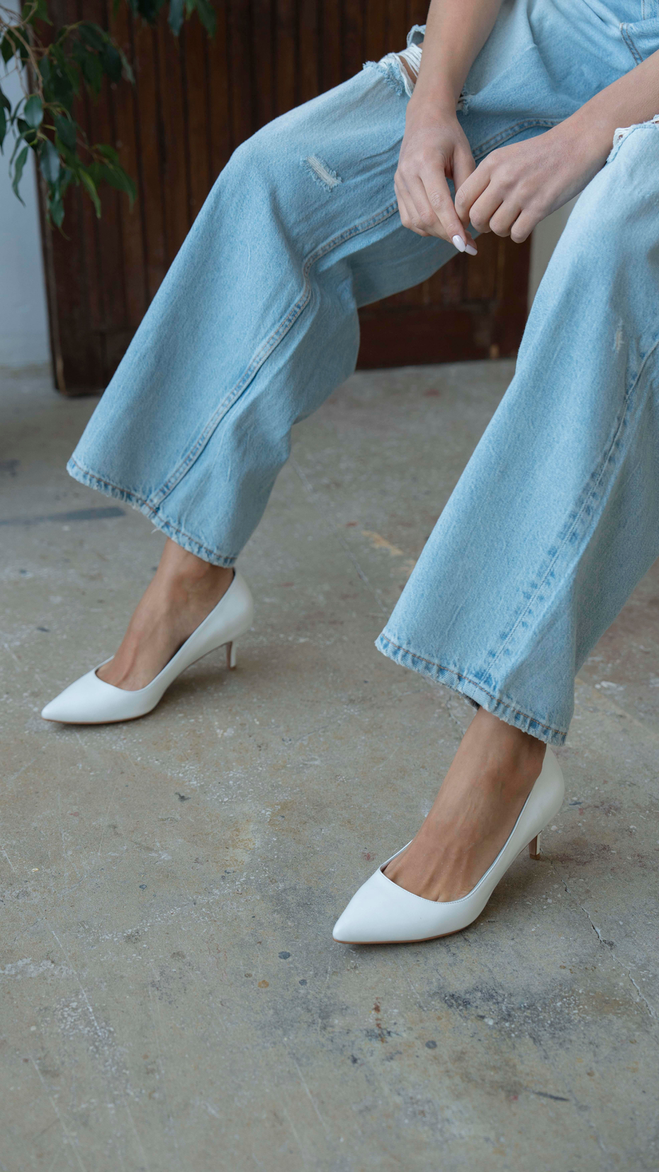 Nell Beyaz Deri   Stiletto