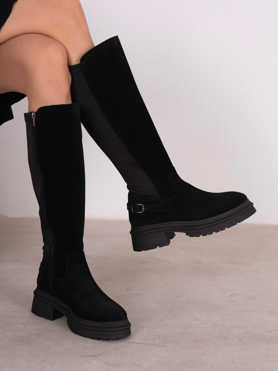 Noraa Siyah Süet Hakiki Deri Kadın Çizme