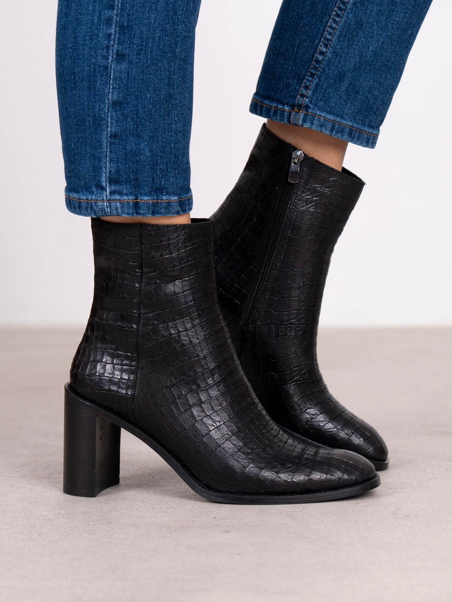 Odetta Siyah Kroko Hakiki Deri Kadın Bot