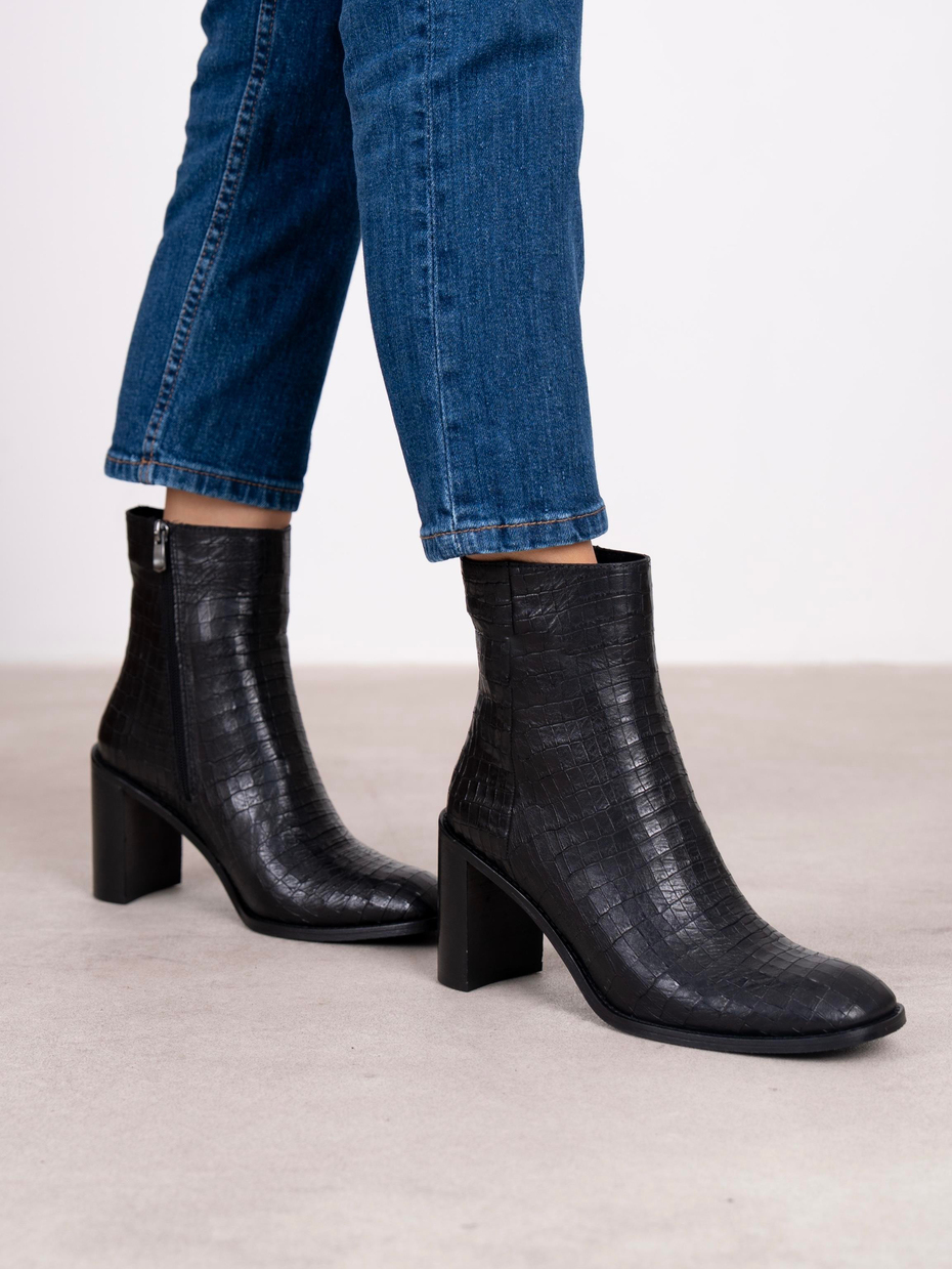 Odetta Siyah Kroko Hakiki Deri Kadın Bot
