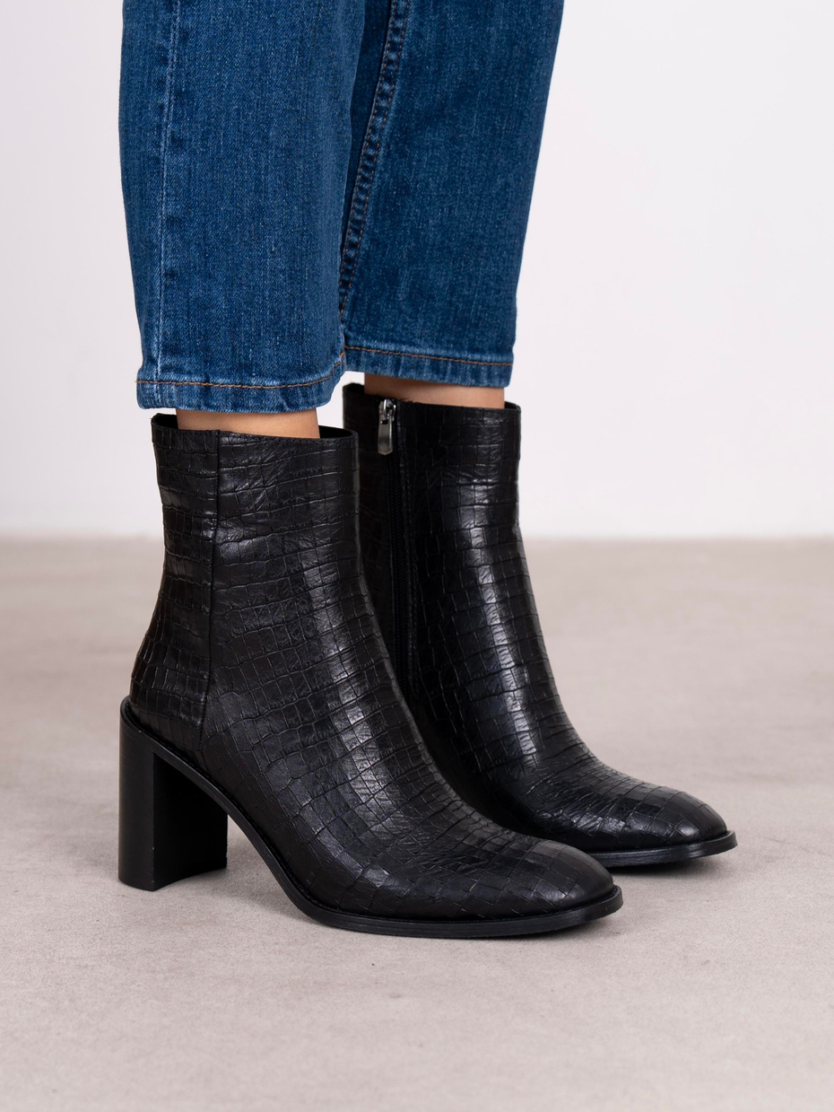 Odetta Siyah Kroko Hakiki Deri Kadın Bot