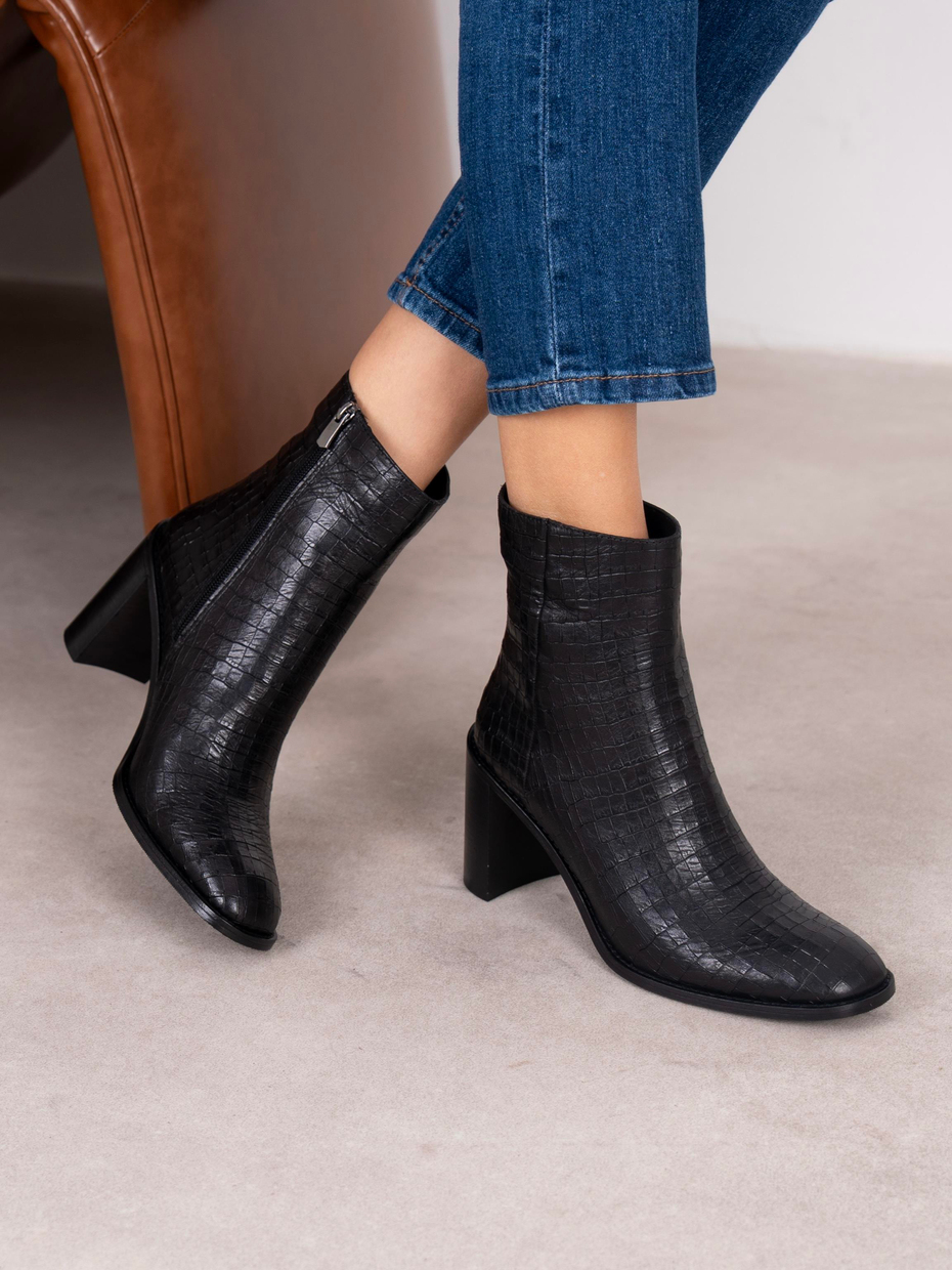 Odetta Siyah Kroko Hakiki Deri Kadın Bot