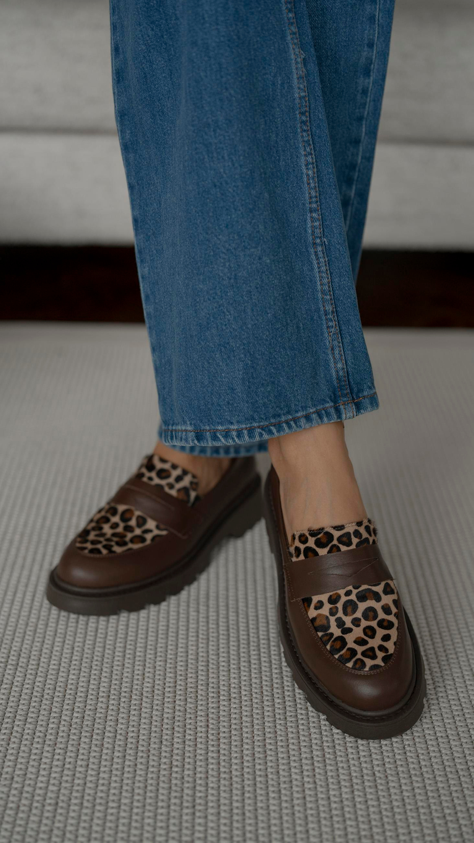 Orban Kahve-Leopar   Hakiki Deri Kadın   Makosen Ayakkabı