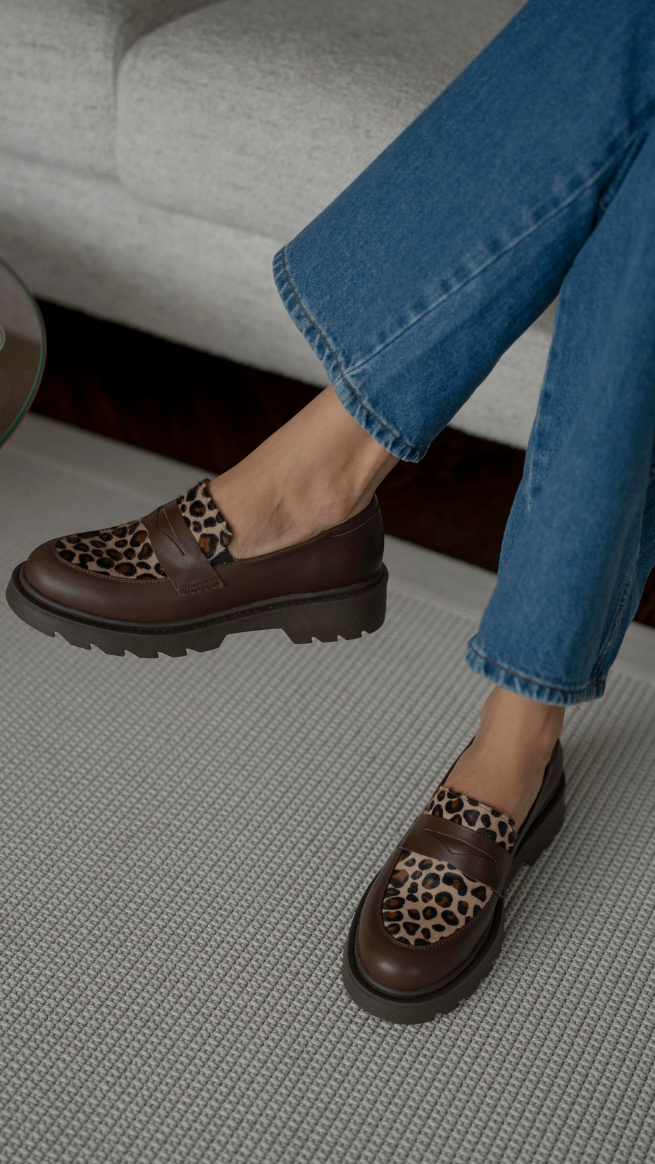 Orban Kahve-Leopar   Hakiki Deri Kadın   Makosen Ayakkabı