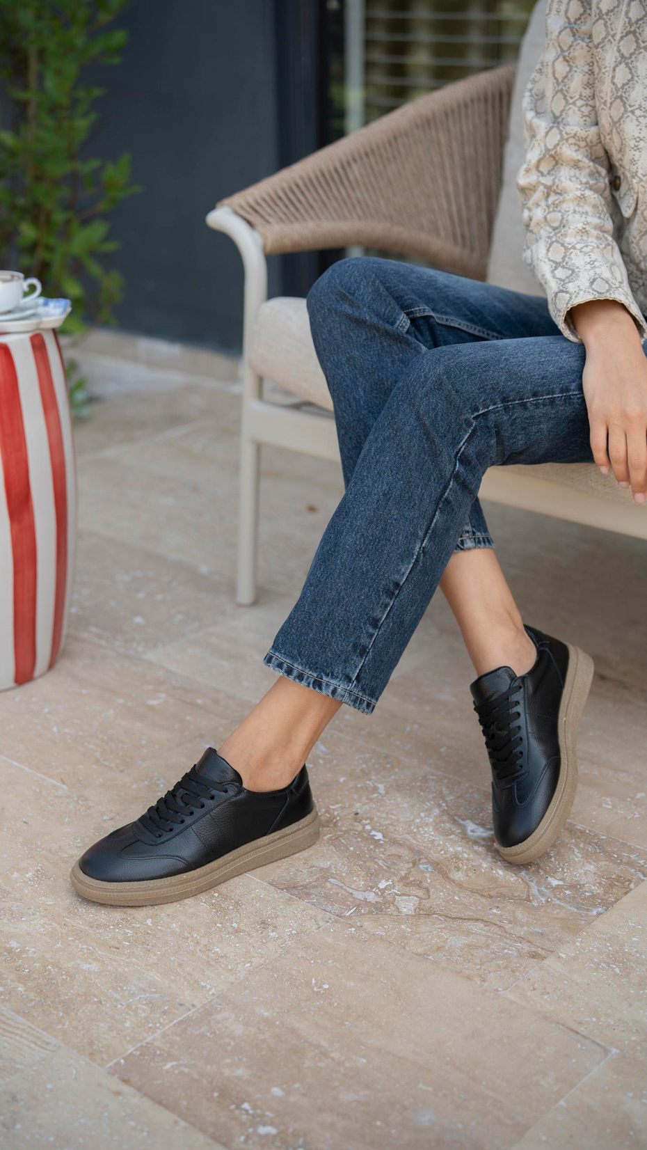 Orsic Siyah   Hakiki Deri Kadın   Spor Ayakkabı