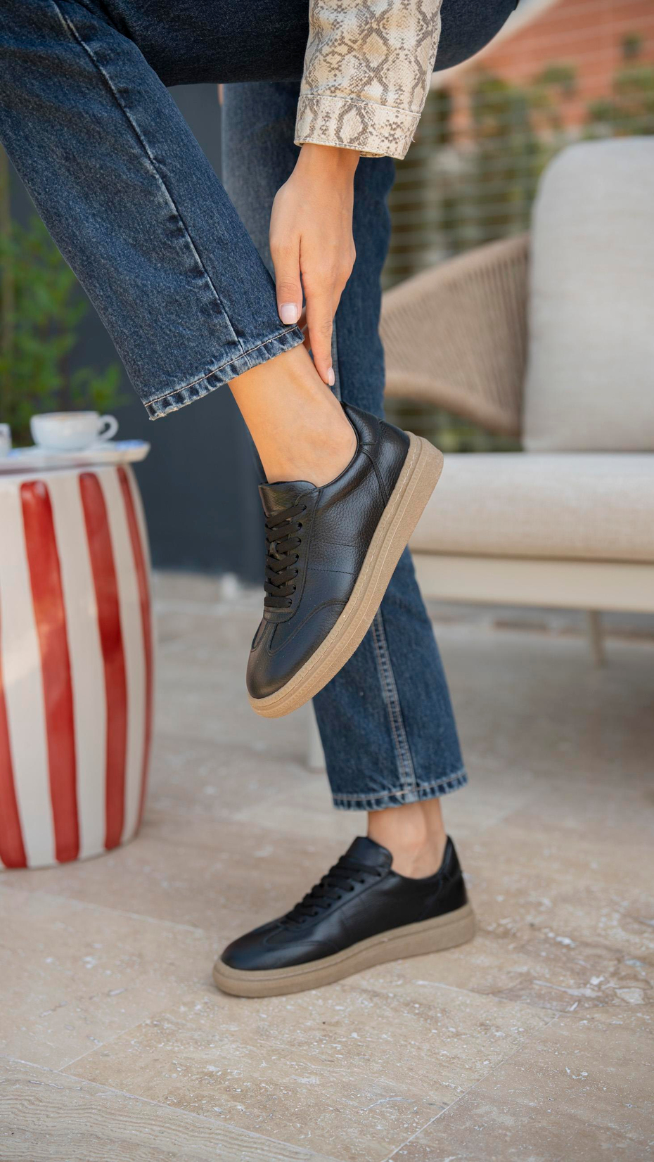 Orsic Siyah   Hakiki Deri Kadın   Spor Ayakkabı