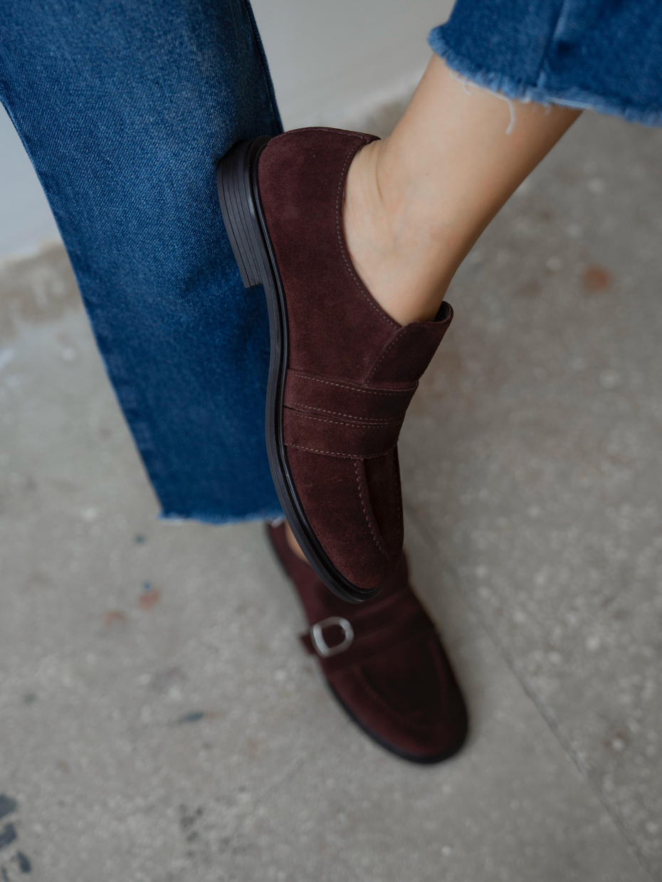 Ovel Bordo Hakiki Süet Kadın Makosen Ayakkabı