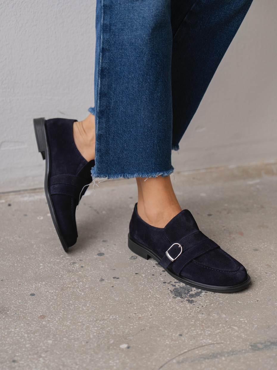 Ovel Lacivert Hakiki Süet Kadın Makosen Ayakkabı