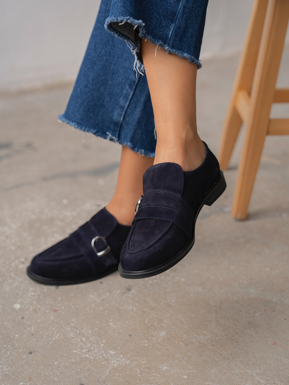 Ovel Lacivert Hakiki Süet Kadın Makosen Ayakkabı