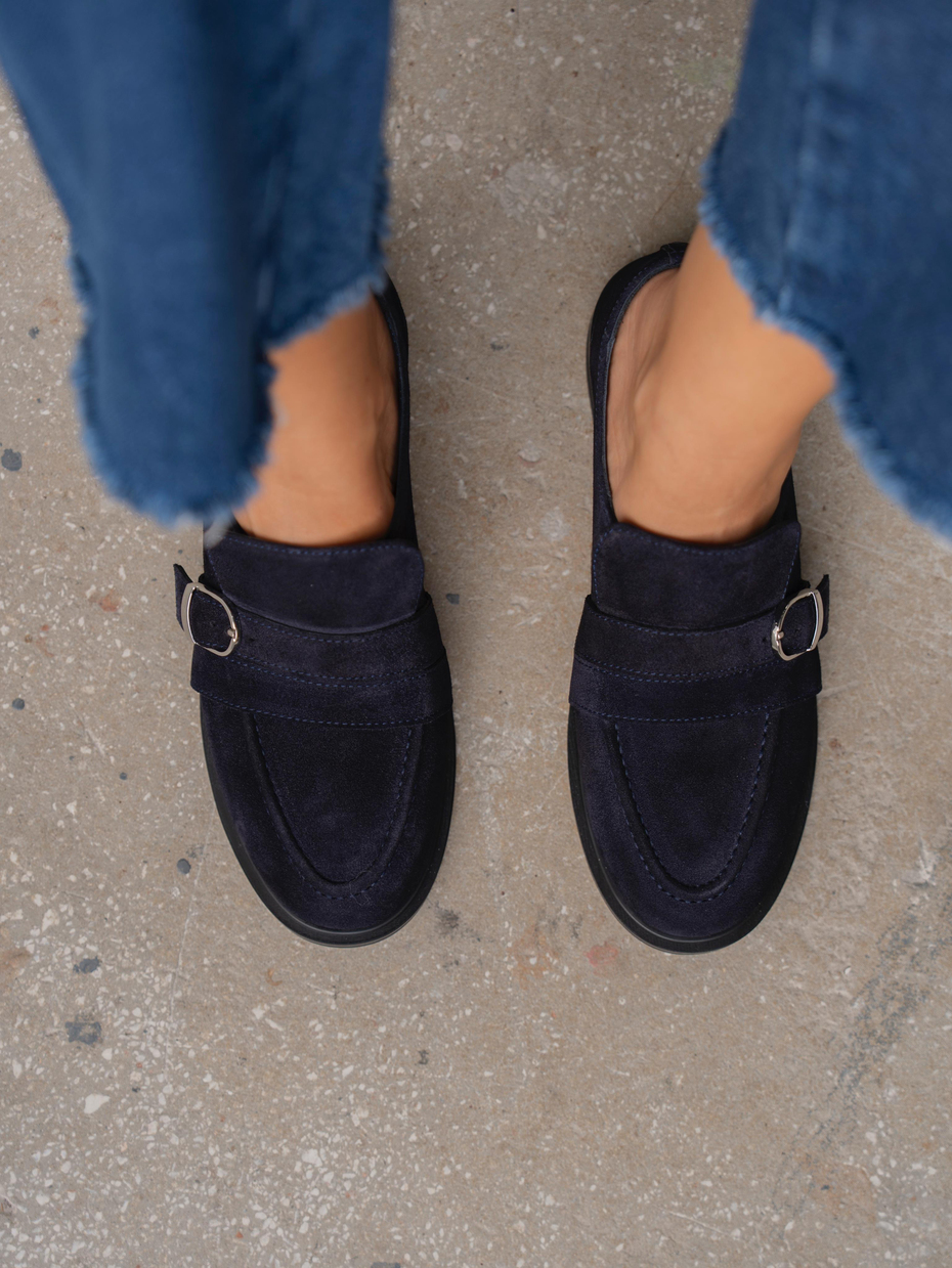 Ovel Lacivert Hakiki Süet Kadın Makosen Ayakkabı