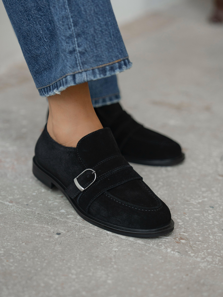 Ovel Siyah Hakiki Süet Kadın Makosen Ayakkabı