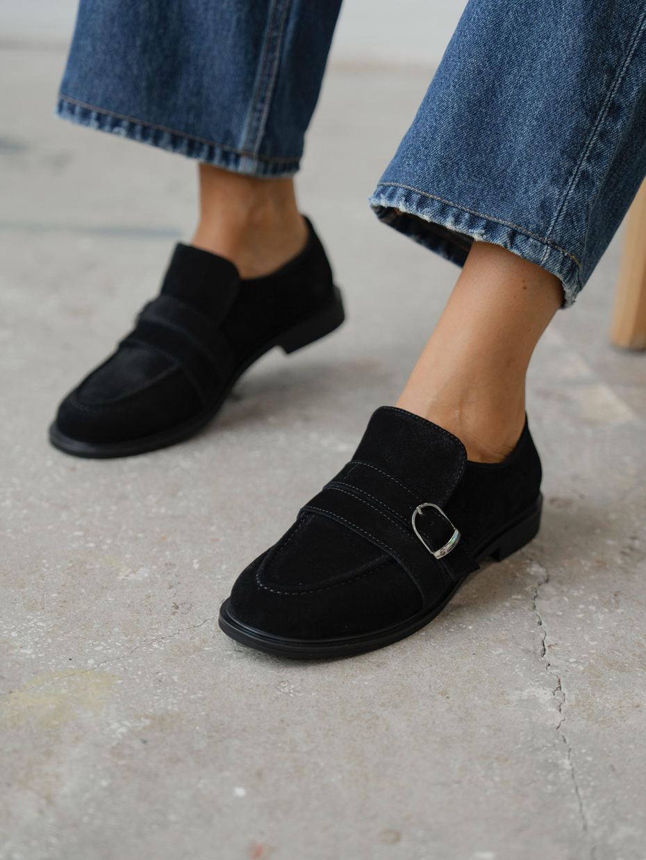 Ovel Siyah Hakiki Süet Kadın Makosen Ayakkabı