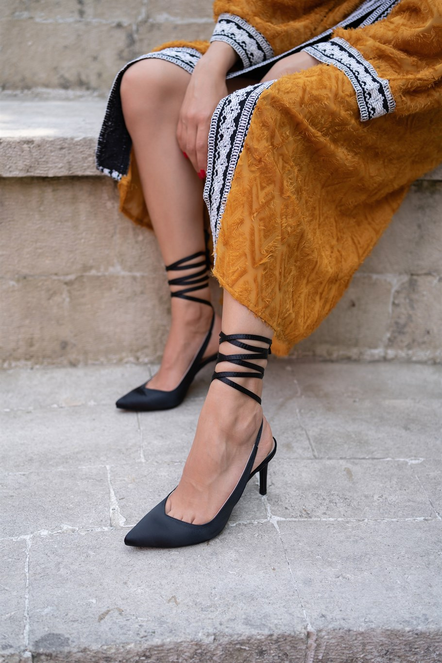 Paint Siyah Saten   Stiletto