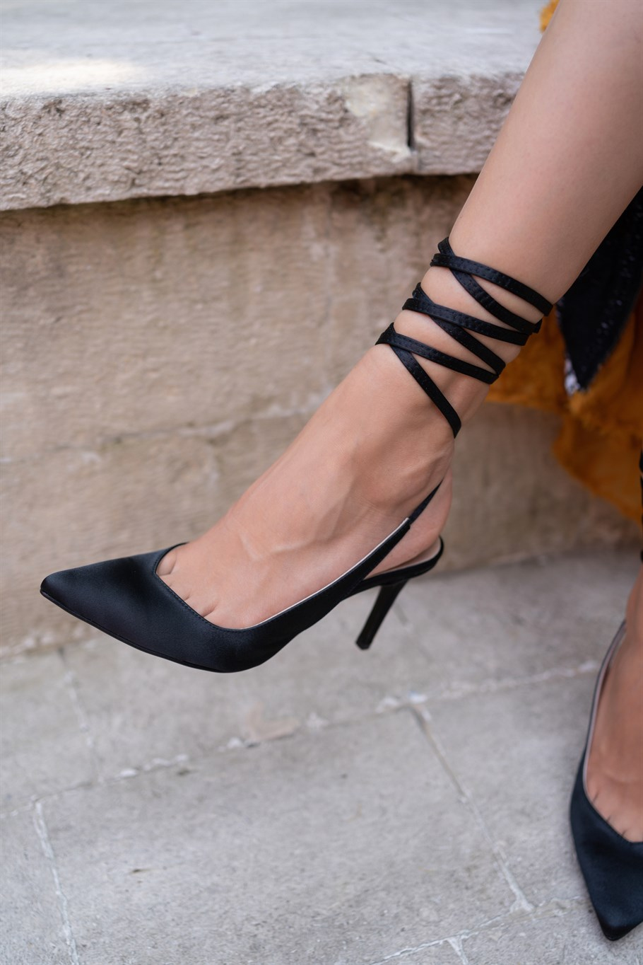 Paint Siyah Saten   Stiletto