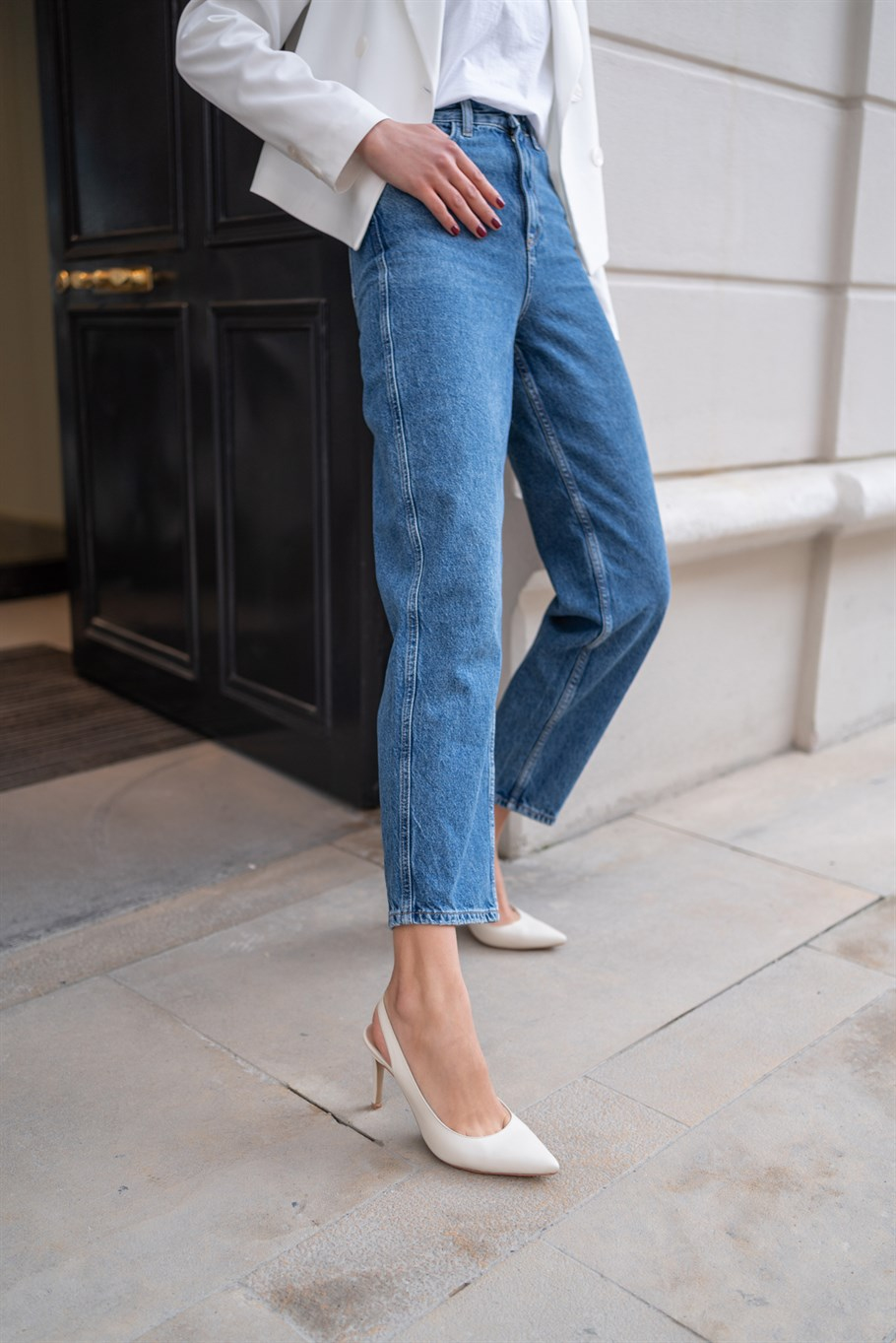 Perla Ekru Deri   Stiletto