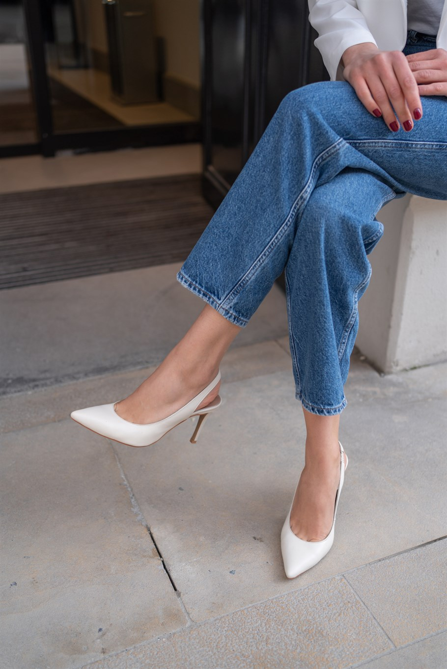 Perla Ekru Deri   Stiletto