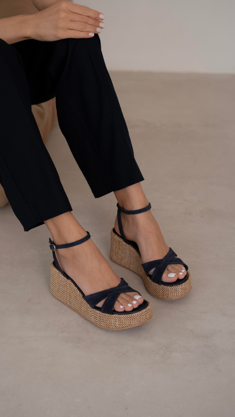 Pescare Lacivert Süet   Hakiki Deri   Sandalet