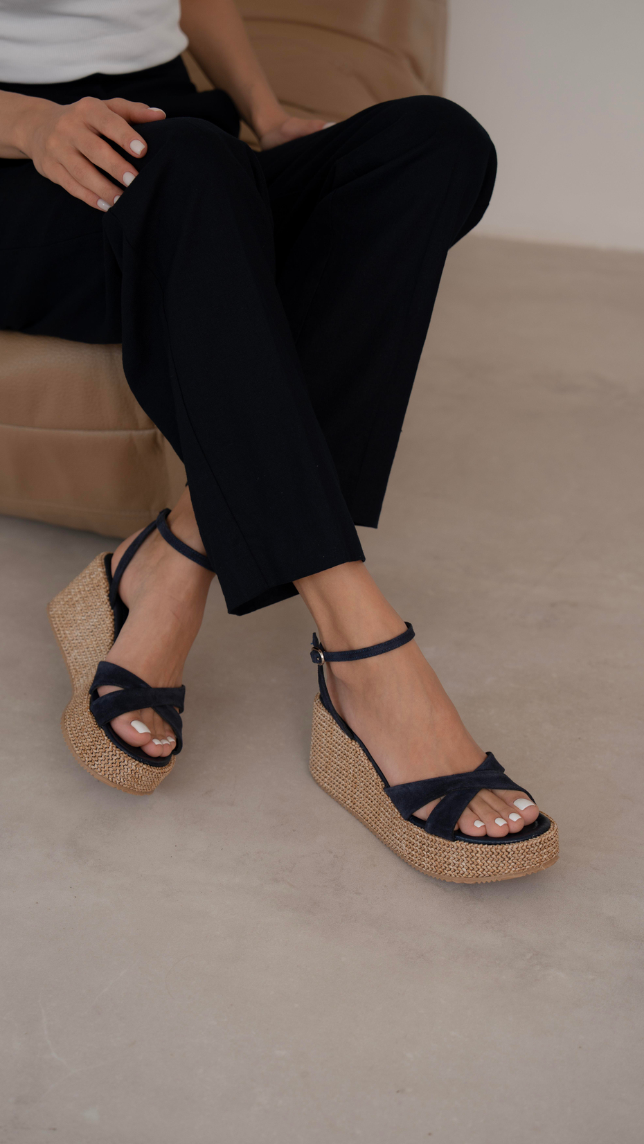 Pescare Lacivert Süet   Hakiki Deri   Sandalet