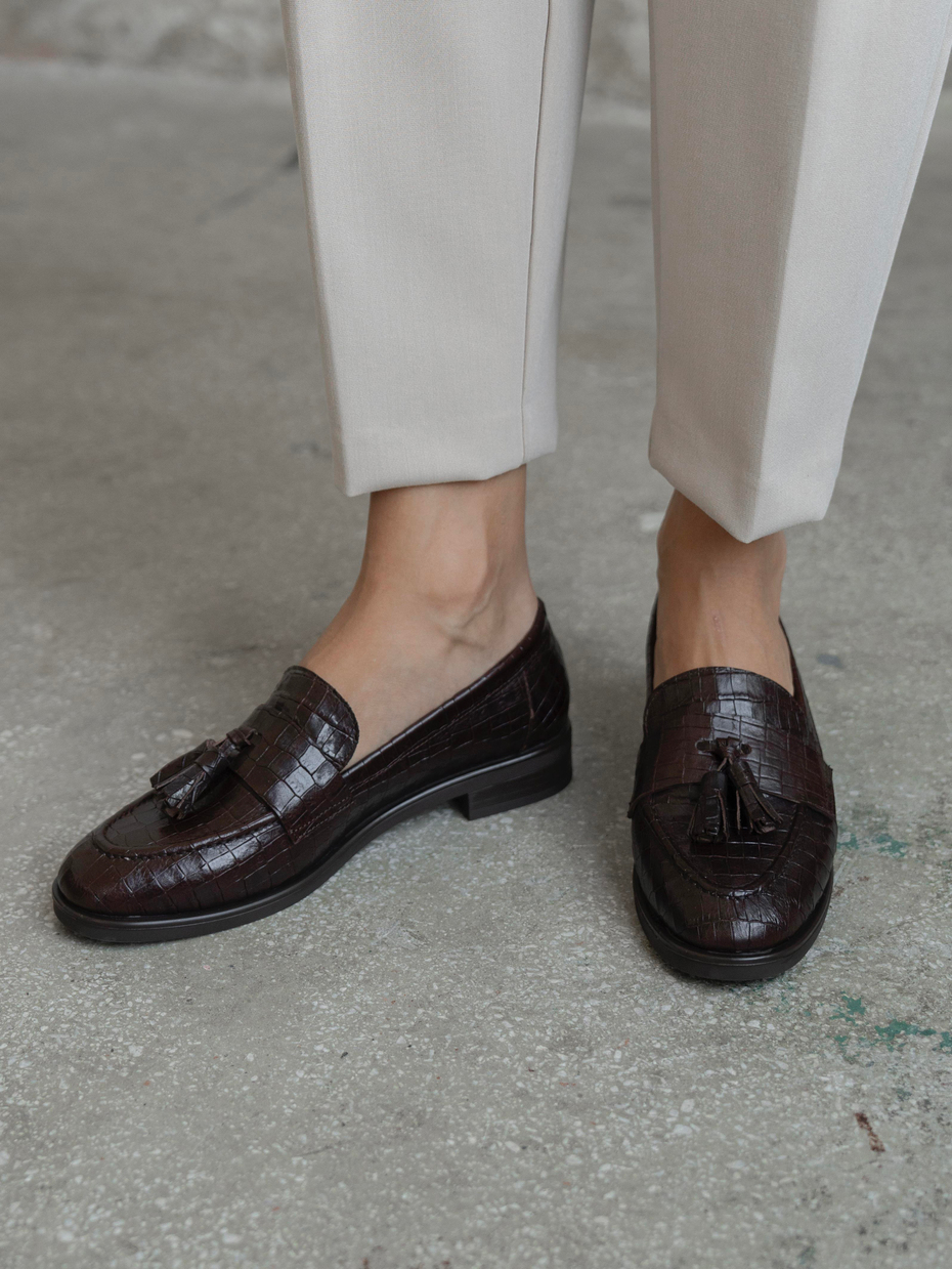 Pippa Kahve Kroko Hakiki Deri Kadın Makosen Ayakkabı