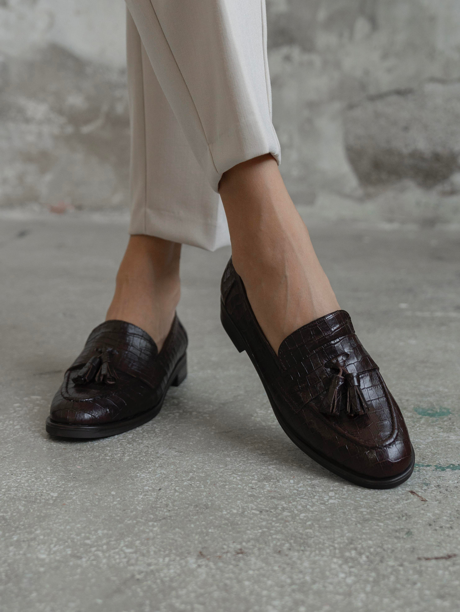 Pippa Kahve Kroko Hakiki Deri Kadın Makosen Ayakkabı