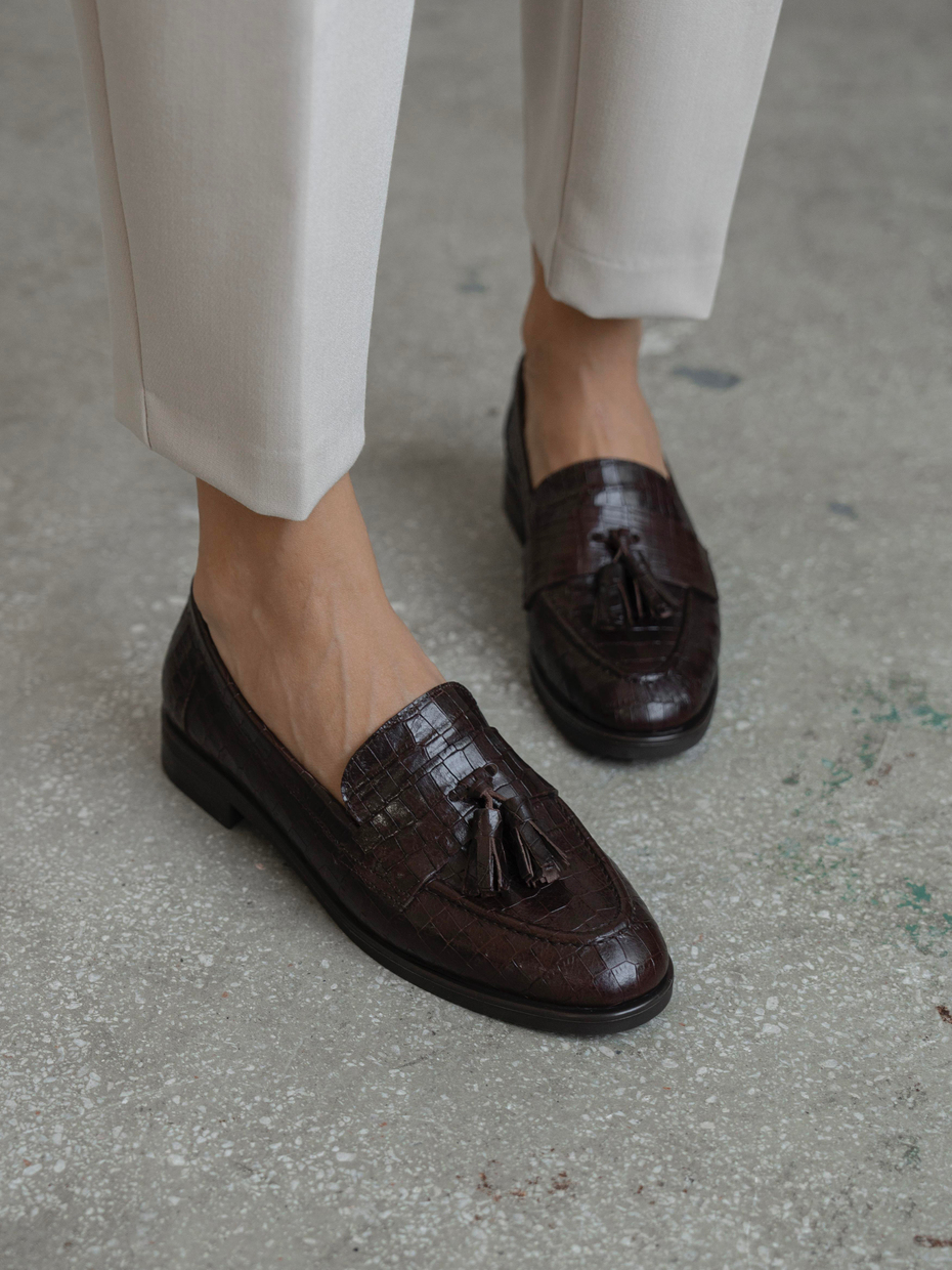 Pippa Kahve Kroko Hakiki Deri Kadın Makosen Ayakkabı