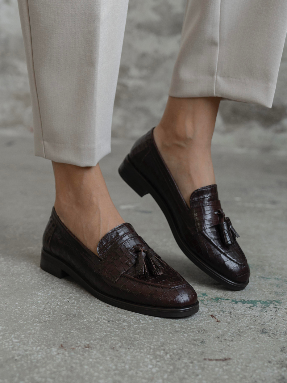 Pippa Kahve Kroko Hakiki Deri Kadın Makosen Ayakkabı