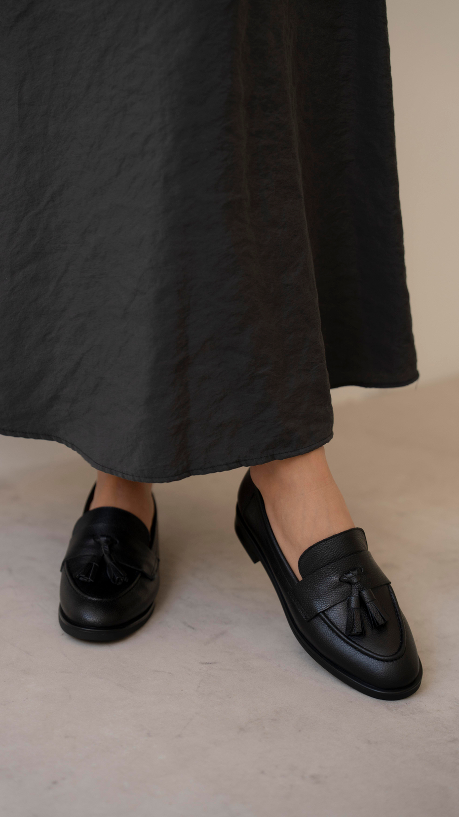 Pippa Siyah Hakiki Deri Kadın Makosen Ayakkabı