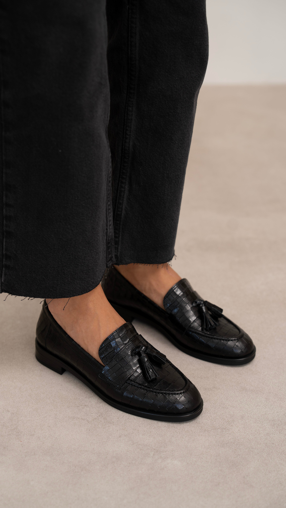 Pippa Siyah Kroko Hakiki Deri Kadın Makosen Ayakkabı