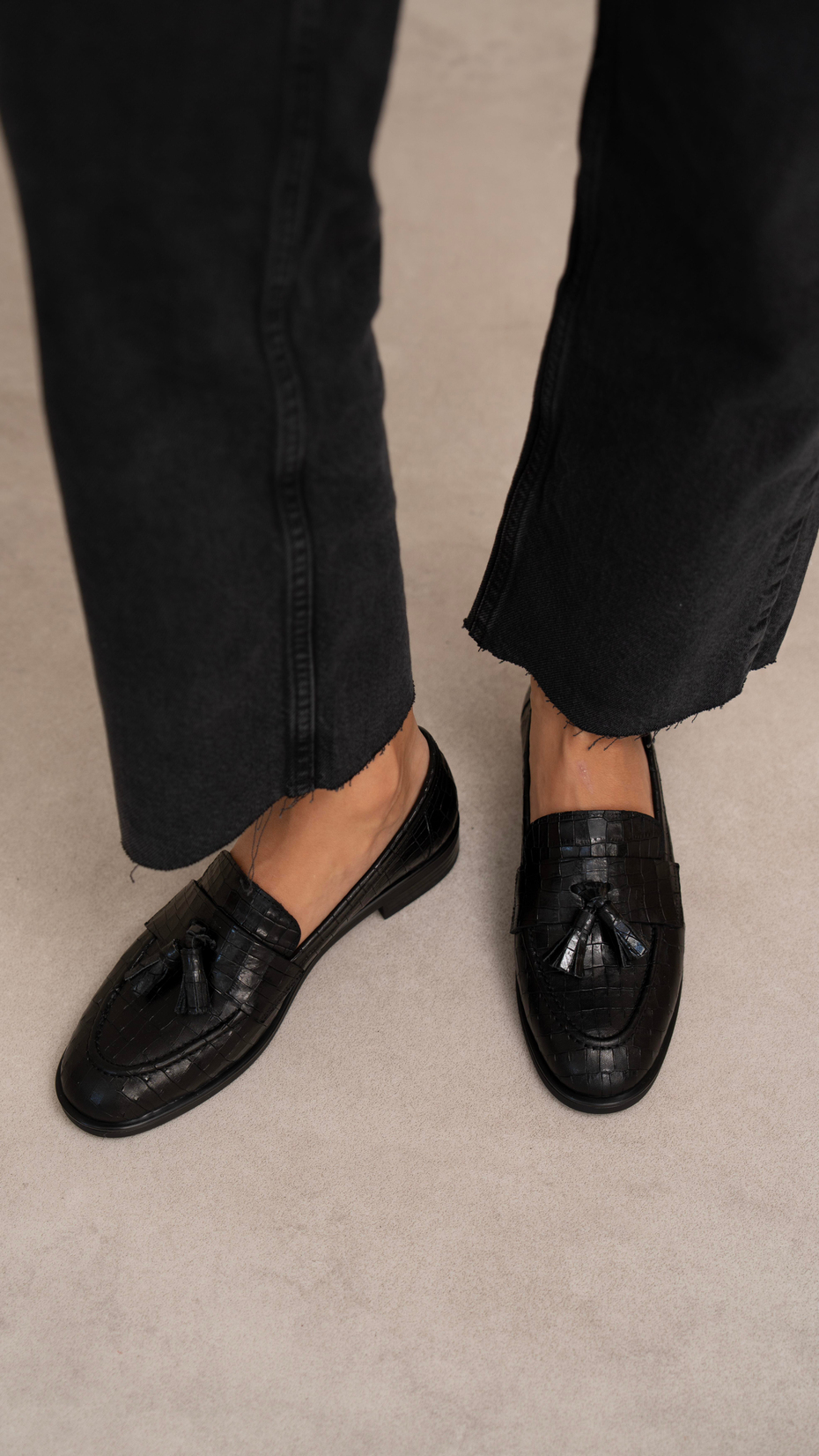 Pippa Siyah Kroko Hakiki Deri Kadın Makosen Ayakkabı