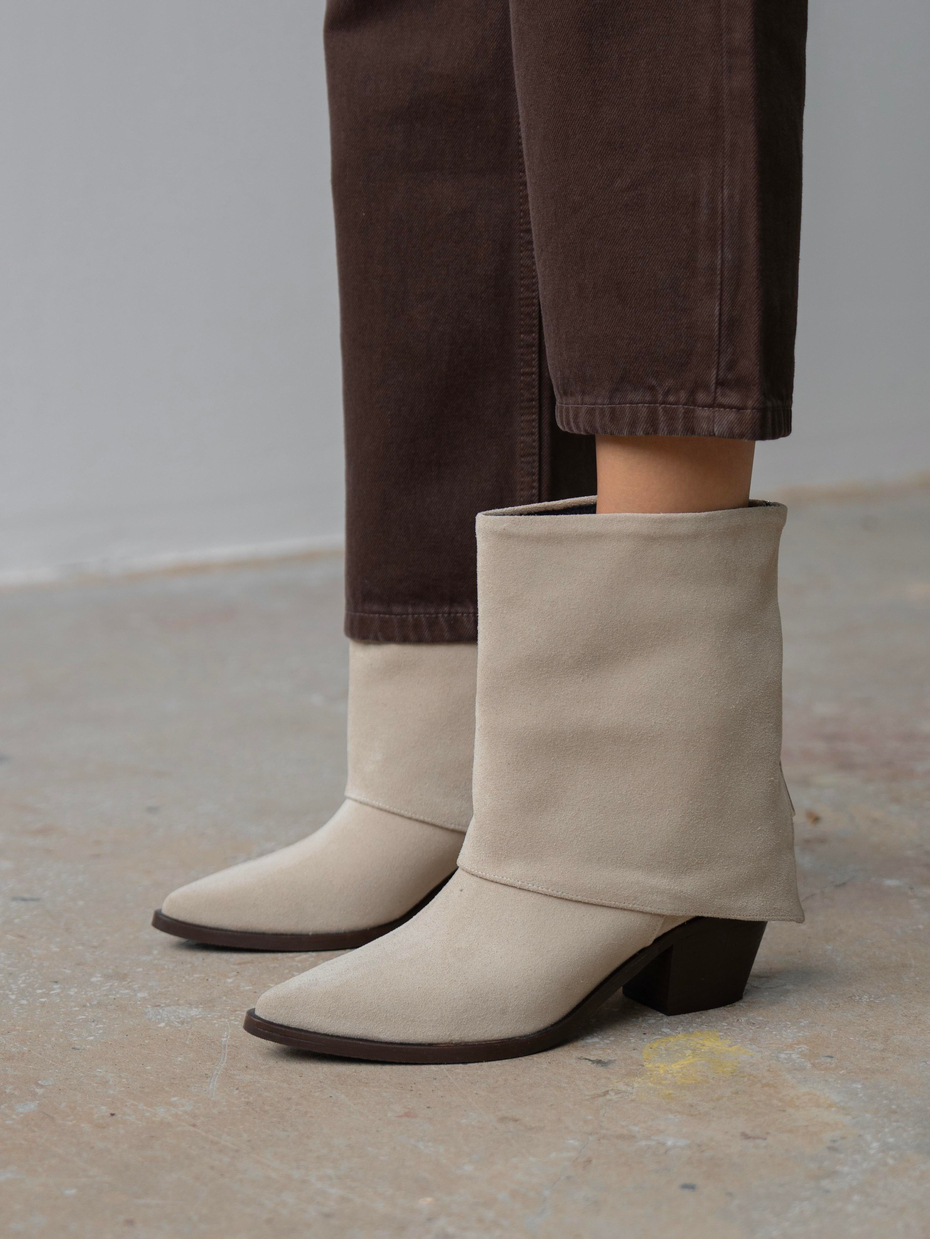 Plen Bej Süet Hakiki Deri Kadın Bot