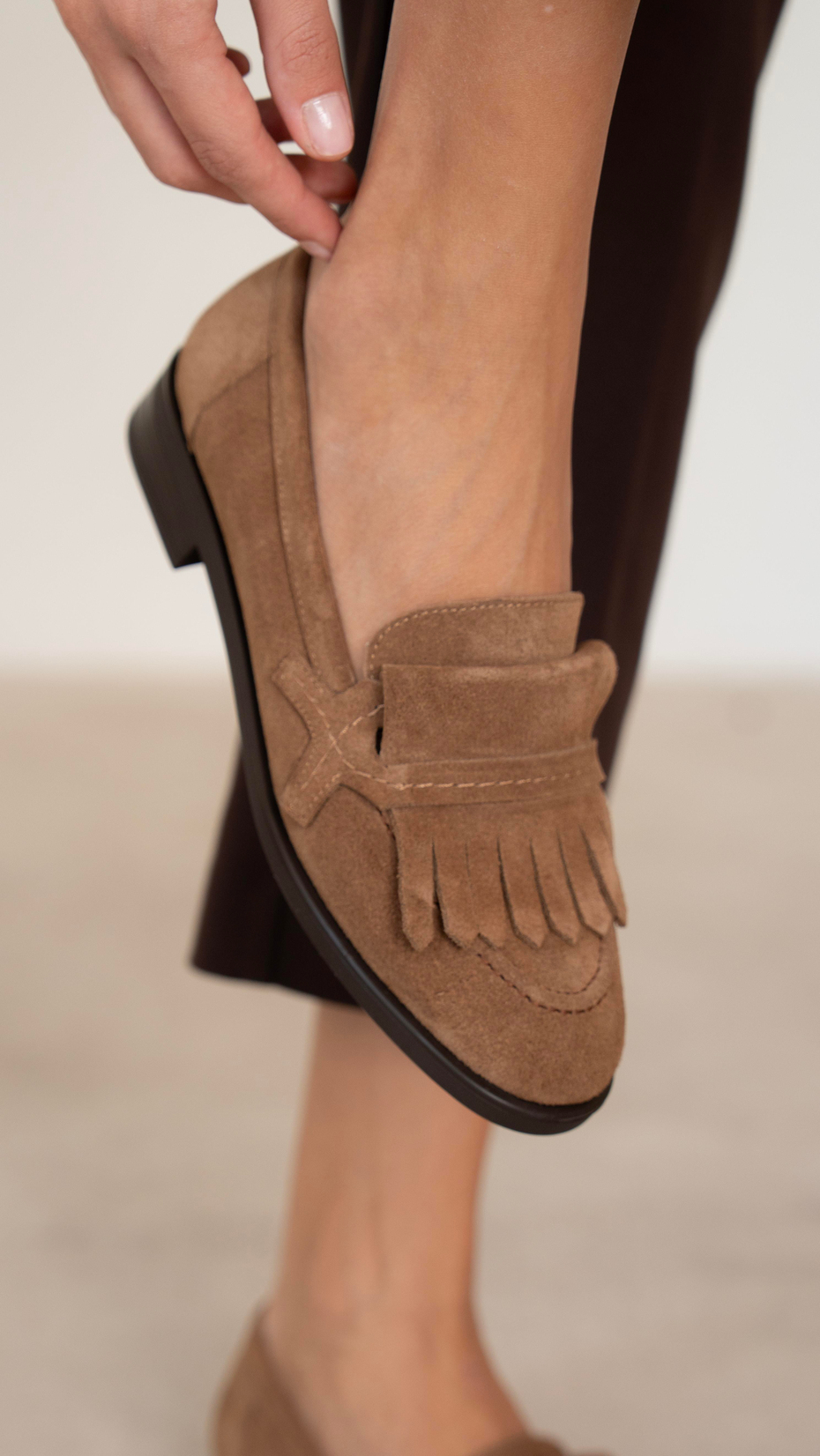 Poet Camel Süet Hakiki Deri Kadın Makosen Ayakkabı