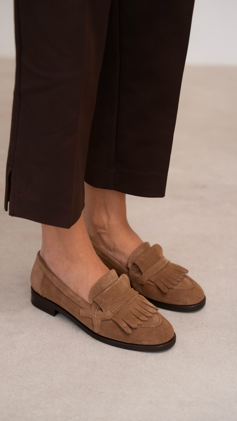 Poet Camel Süet Hakiki Deri Kadın Makosen Ayakkabı