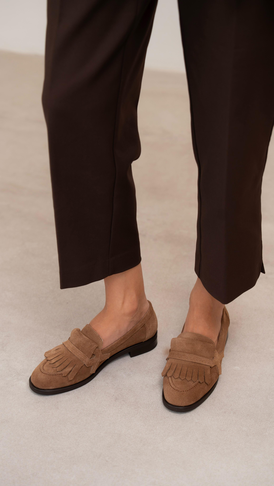 Poet Camel Süet Hakiki Deri Kadın Makosen Ayakkabı