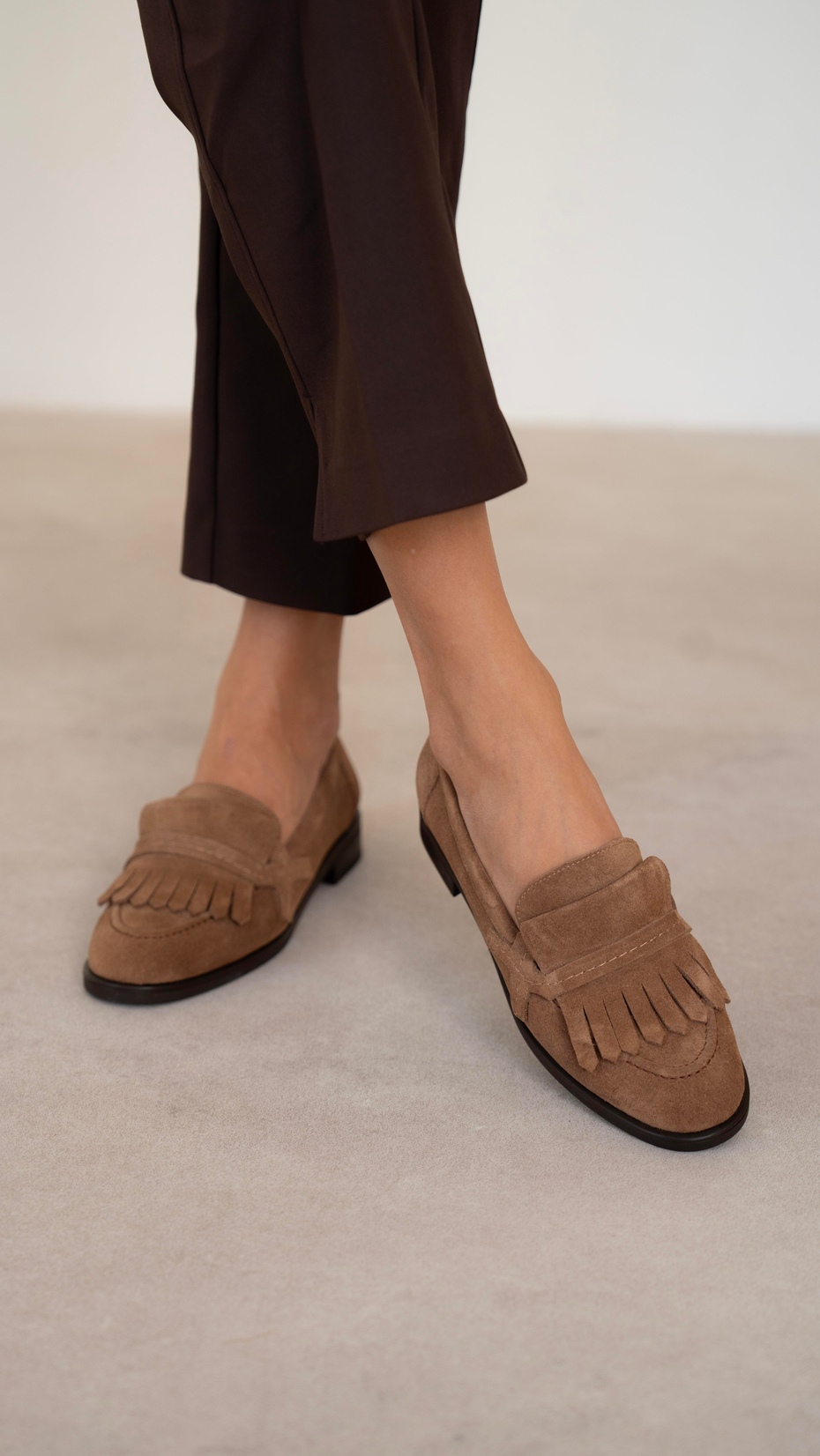 Poet Camel Süet Hakiki Deri Kadın Makosen Ayakkabı