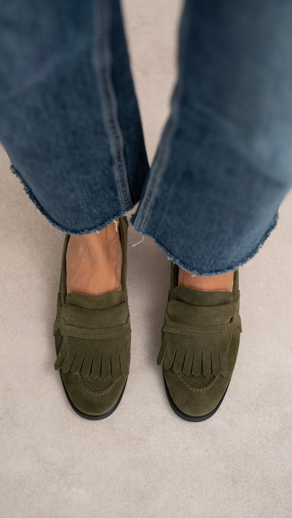 Poet Haki Süet Hakiki Deri Kadın Makosen Ayakkabı