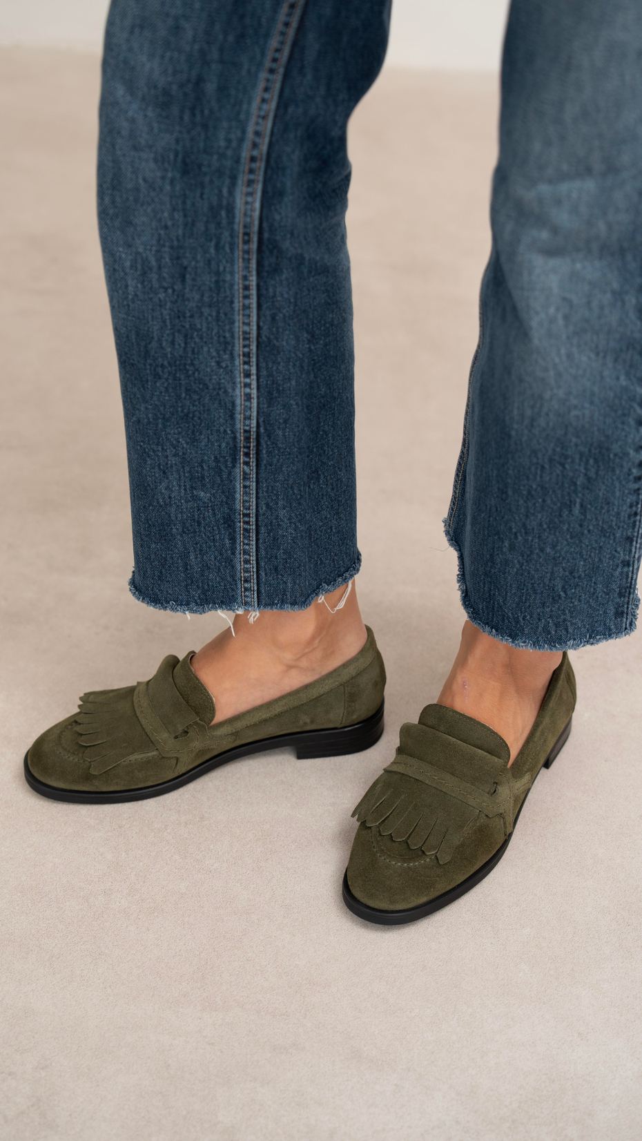 Poet Haki Süet Hakiki Deri Kadın Makosen Ayakkabı